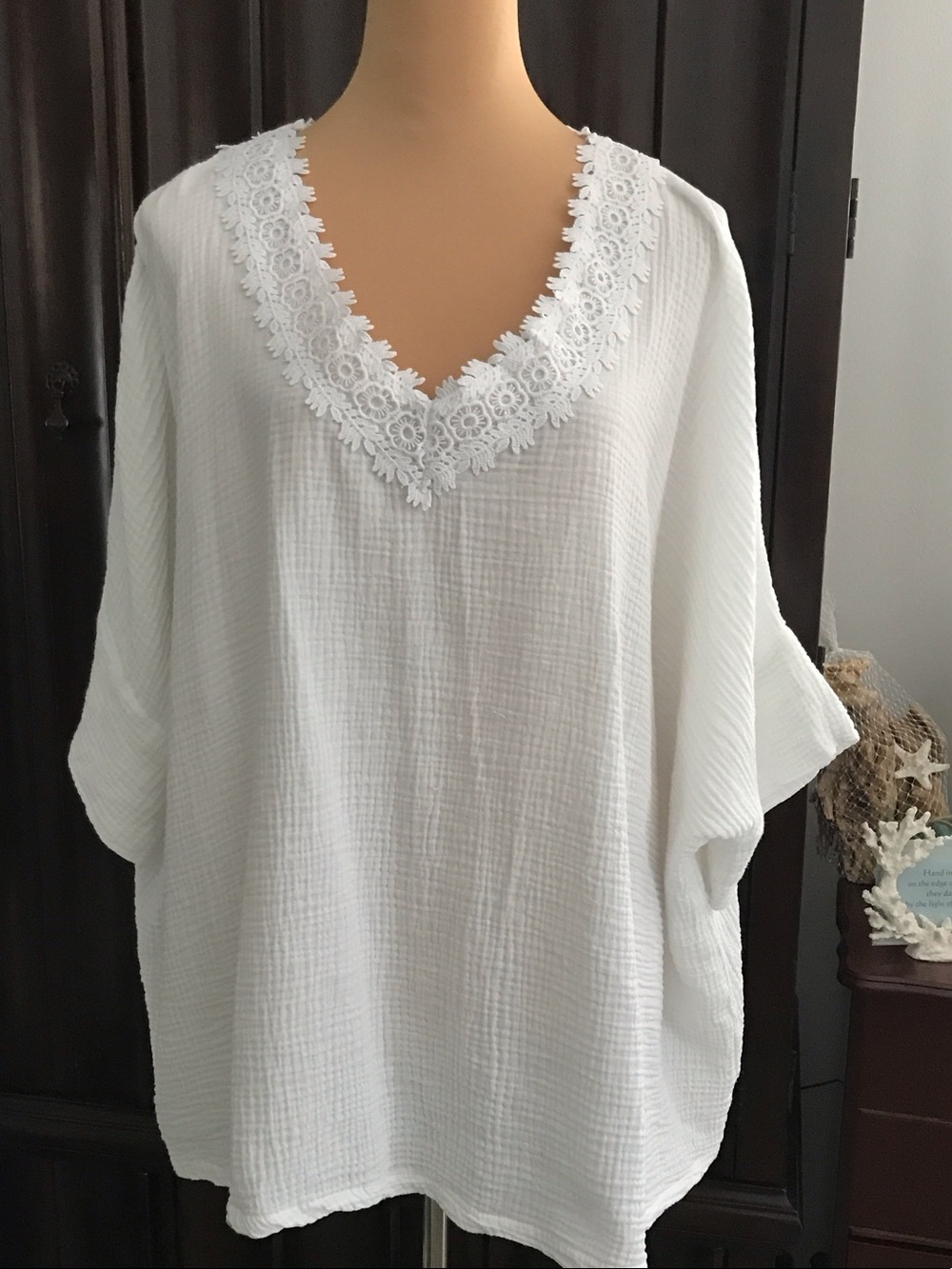 Jones New York White Lace-Trim V-Neck Tunic